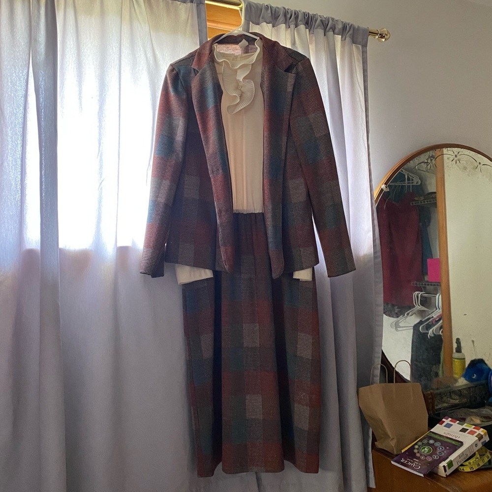 Vintage Plaid Secretary Office Dress w jacket
